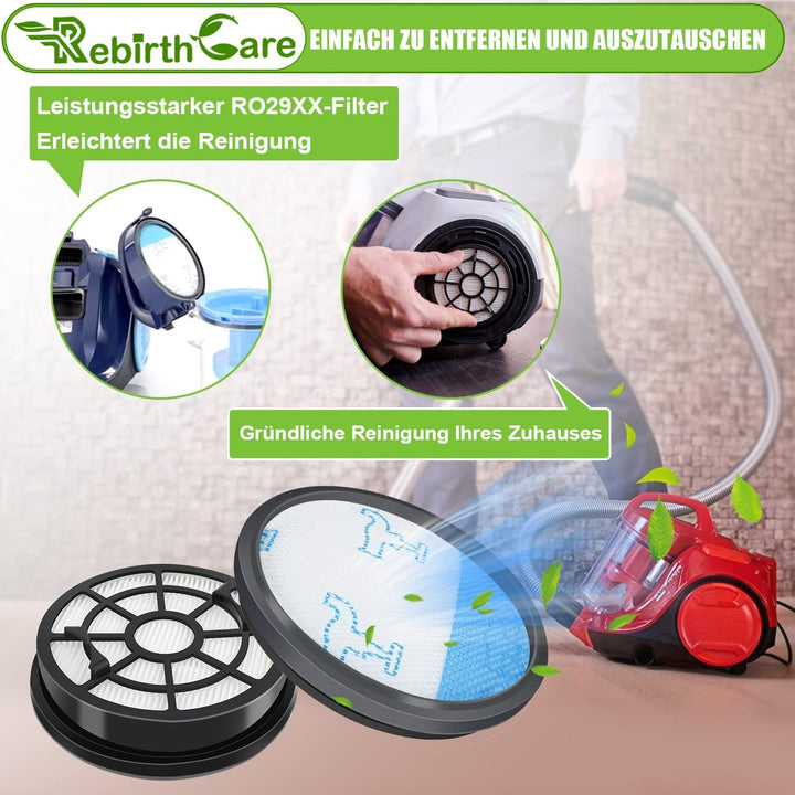 Rebirthcare 2 Pack HEPA Filterset für Rowenta Swift Power Cyclonic RO29xx Staubsauger Filter RO2910E