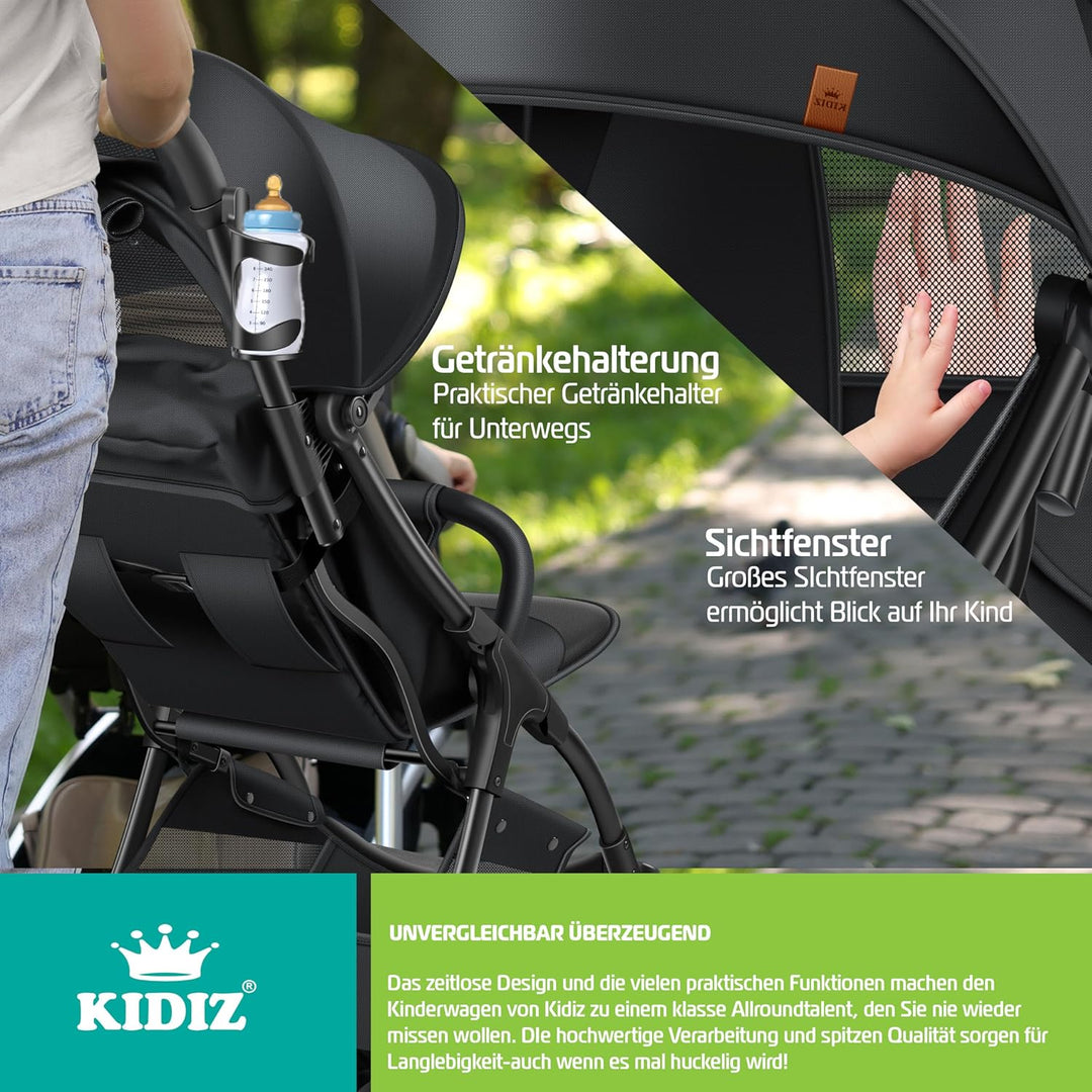 KIDIZ® Kinderwagen Premium Kinderbuggy klappbar Liegebuggy Sportwagen Faltbar 360°Räder 5-Punkt Gurt