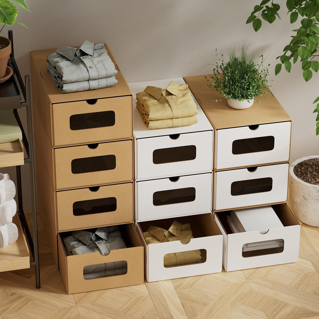 Aufbewahrungsboxen mit Sichtfenster, 10er Set, 33x30x35 cm, Stapelbare Schuhkartons aus Pappe, Schuh