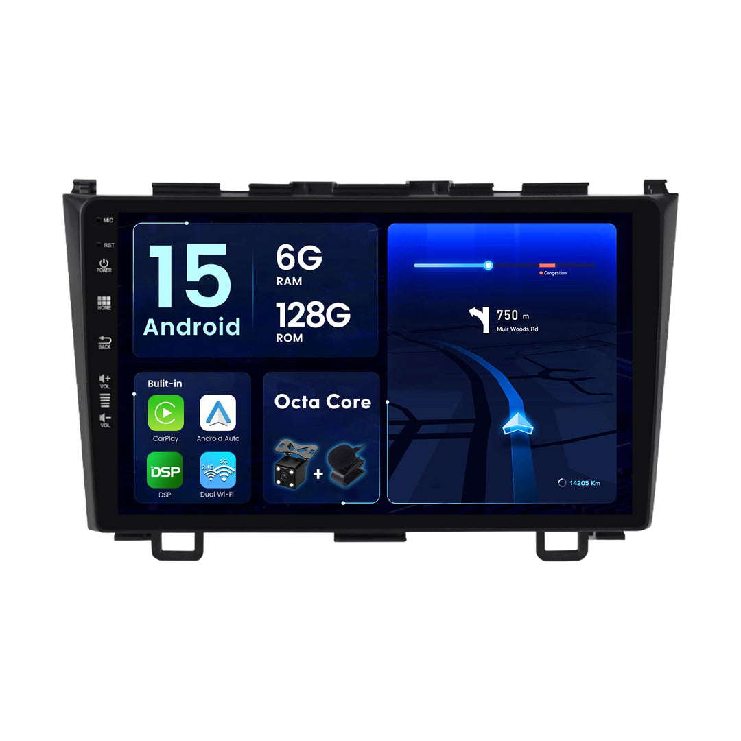 6G+128G - Android 15 IPS Autoradio Passt für Honda CRV (2006-2011) - Kabellos CarPlay/Android Auto/D