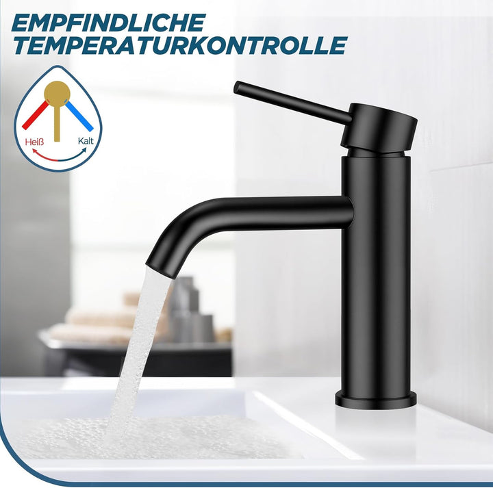 FORIOUS Wasserhahn Bad,Waschtischarmatur Waschbecken Armaturen Schwarz Einhandgriff Mischbatterie fü
