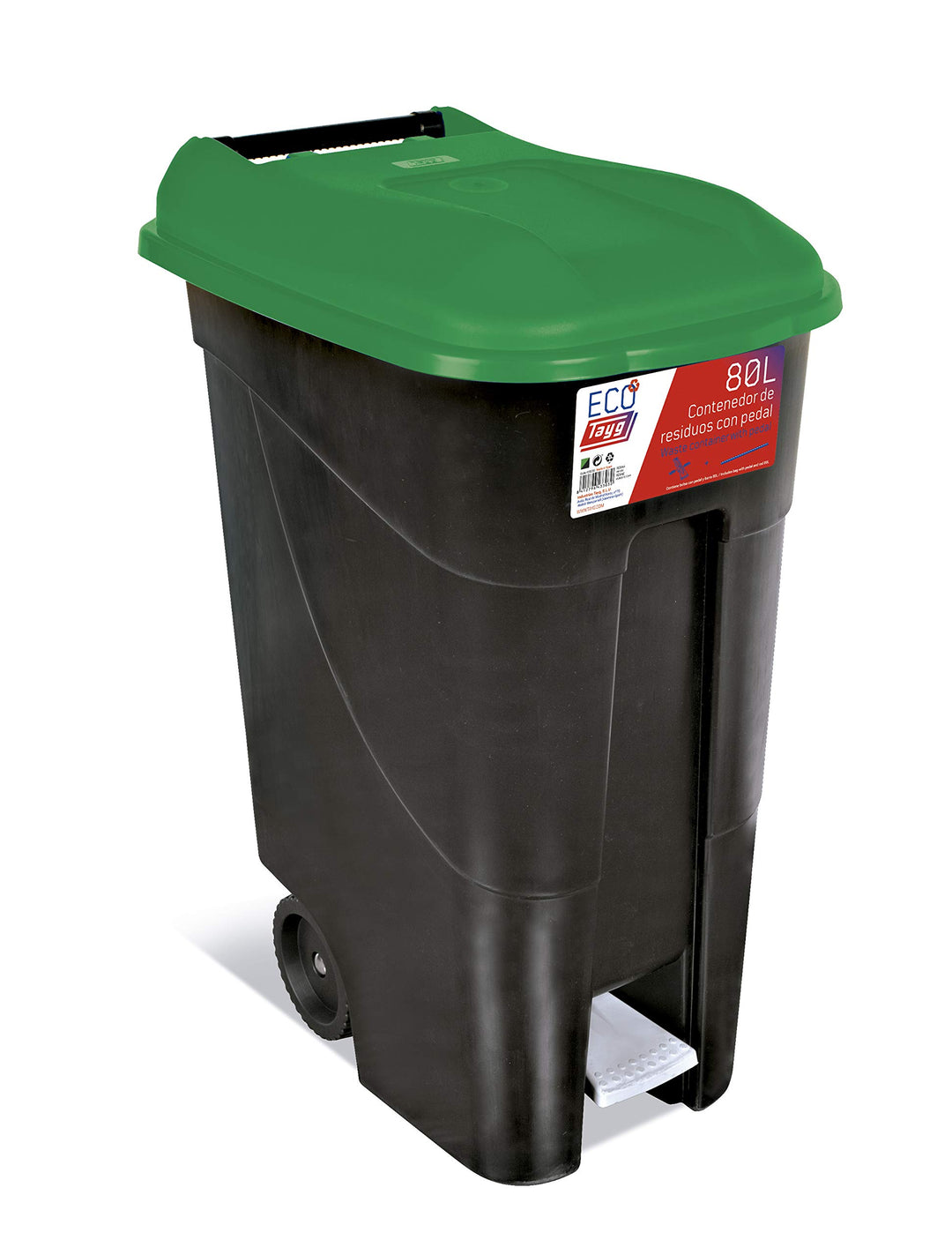 Tayg – Abfallbehälter EcoTayg 80L Mit Fusspedal Schwarz/Grün, Mit Fußpedal Schwarz/Grün