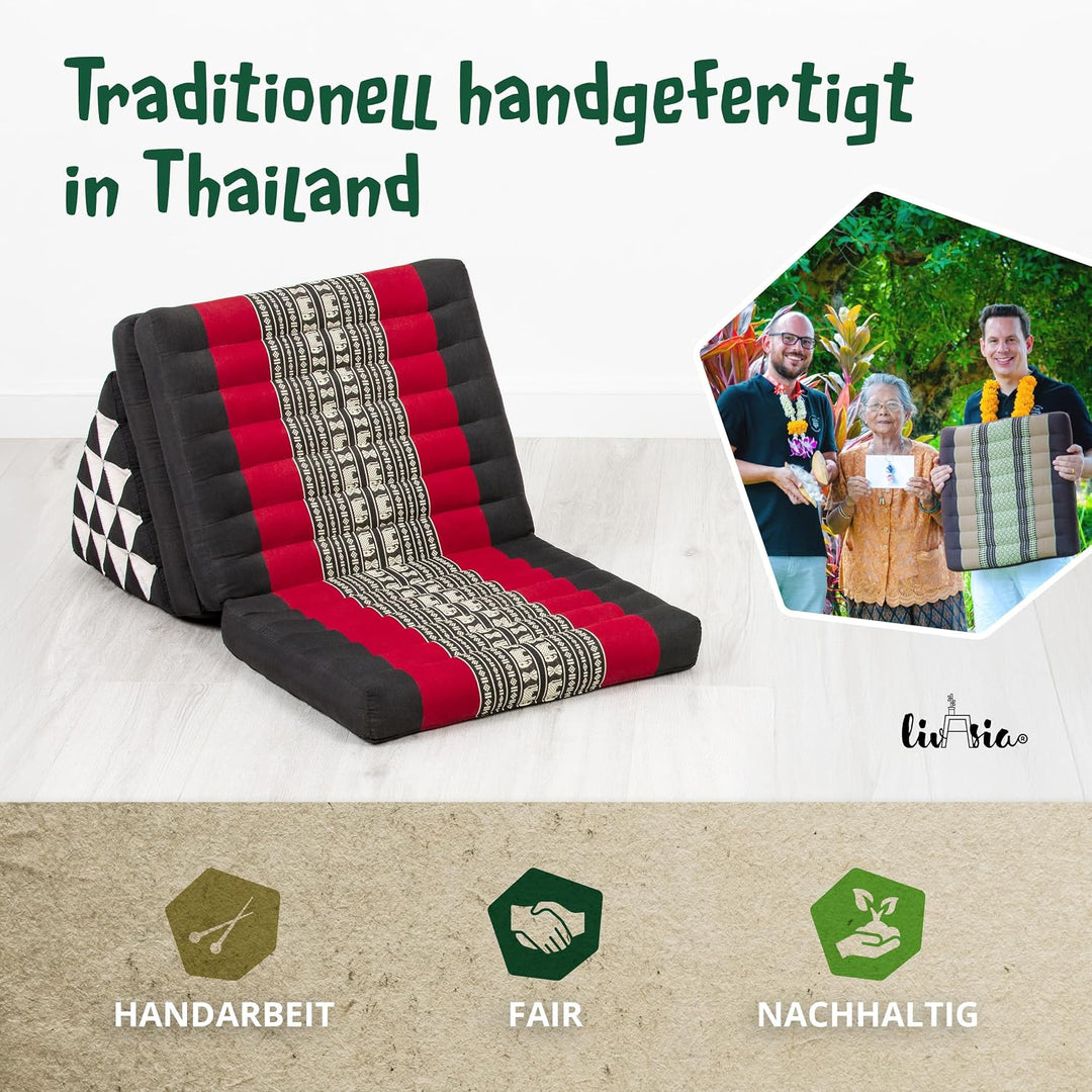 livasia Thaikissen 3 Auflagen extrahoch - 185x55x8cm - Dreieckskissen mit Klappmatratze, Kapok, Jumb