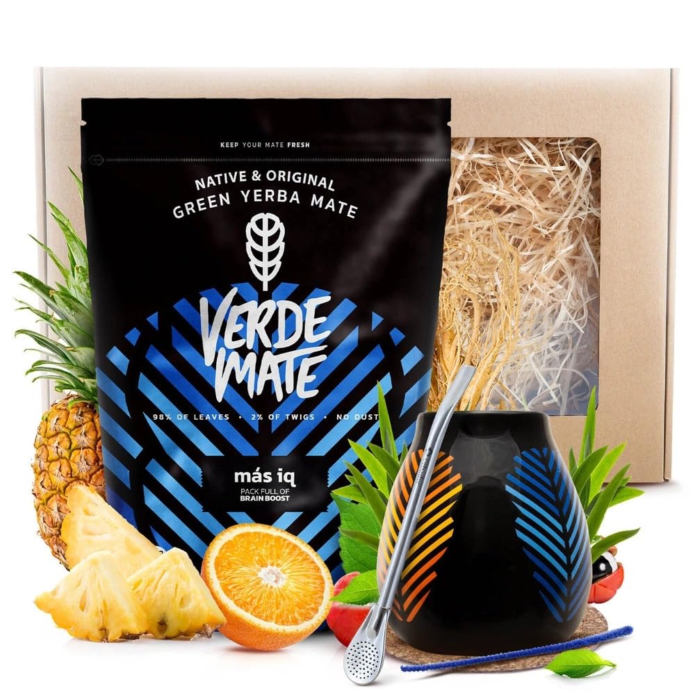 Mate Tee Set Verde Mate Mas IQ 400g - Geschenkset mit Mate Becher 350ml, Bombilla und Zubehör - Bras
