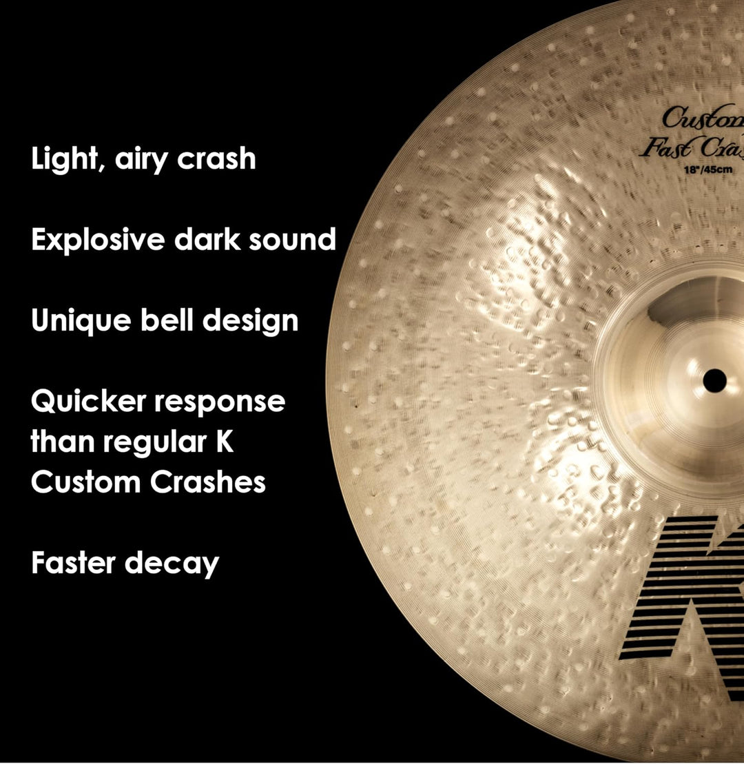 Zildjian K Custom Series - 18" Fast Crash Cymbal - Brilliant finish 18 Zoll, 18 Zoll