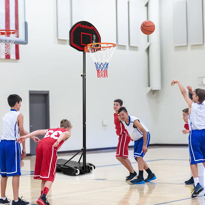 GYMAX Basketballkorb 155-210 cm, Höhenverstellbarer Basketballständer mit Netz & bruchfester Rückwan