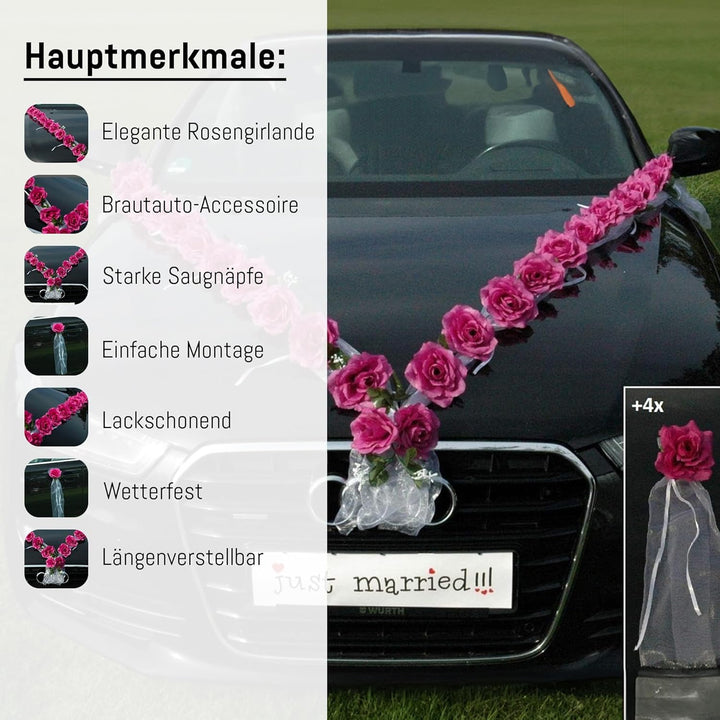 Rosen Girlande Braut Paar Rose Deko Dekoration Autoschmuck Hochzeit Car Auto Wedding ®Auto-schmuck D
