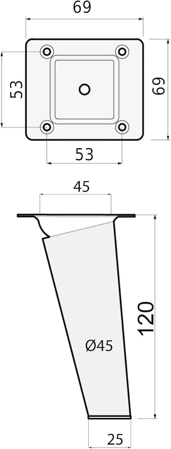 Sossai Möbelfüsse aus Naturholz Buche unbehandelt, Clif Square HMF4, 12 cm hoch, eckig, schräge Ausf
