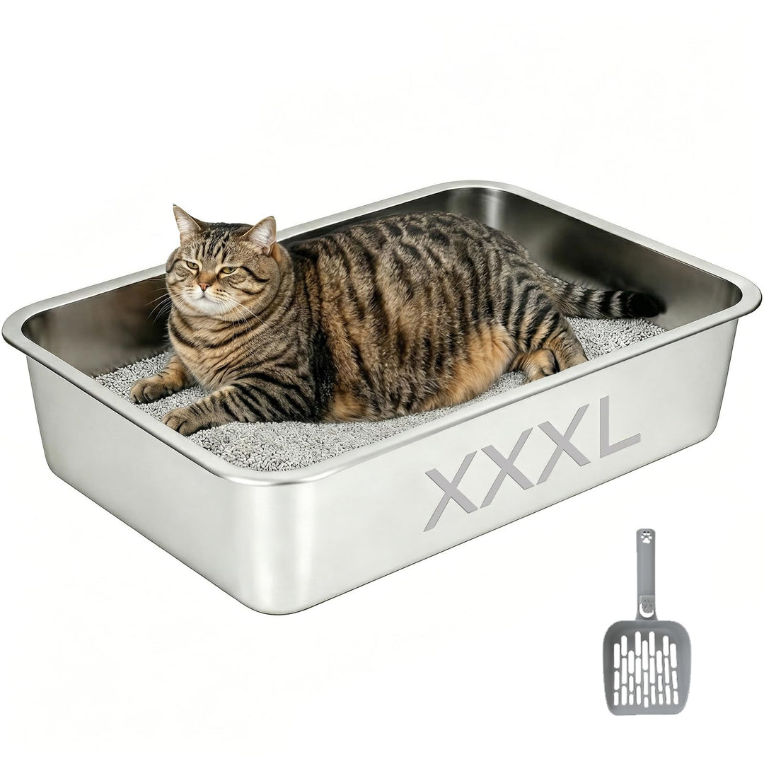 XXXL Edelstahl Katzentoilette 70x50x15,5cm – Extra Gross Katzenklo mit hohem Rand & Schaufel, rostfr