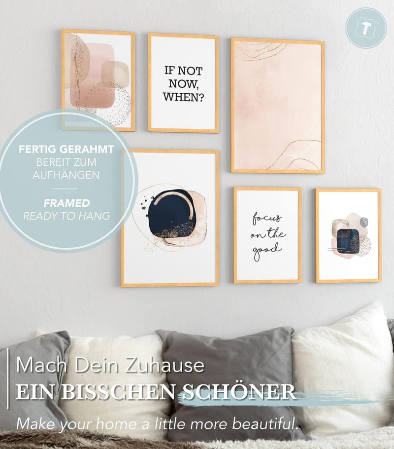 Papierschmiede® Mood Poster Set Rosa Abstrakt, Fertiges Bilder Set mit Rahmen (Holz, Natur), Wohnzim