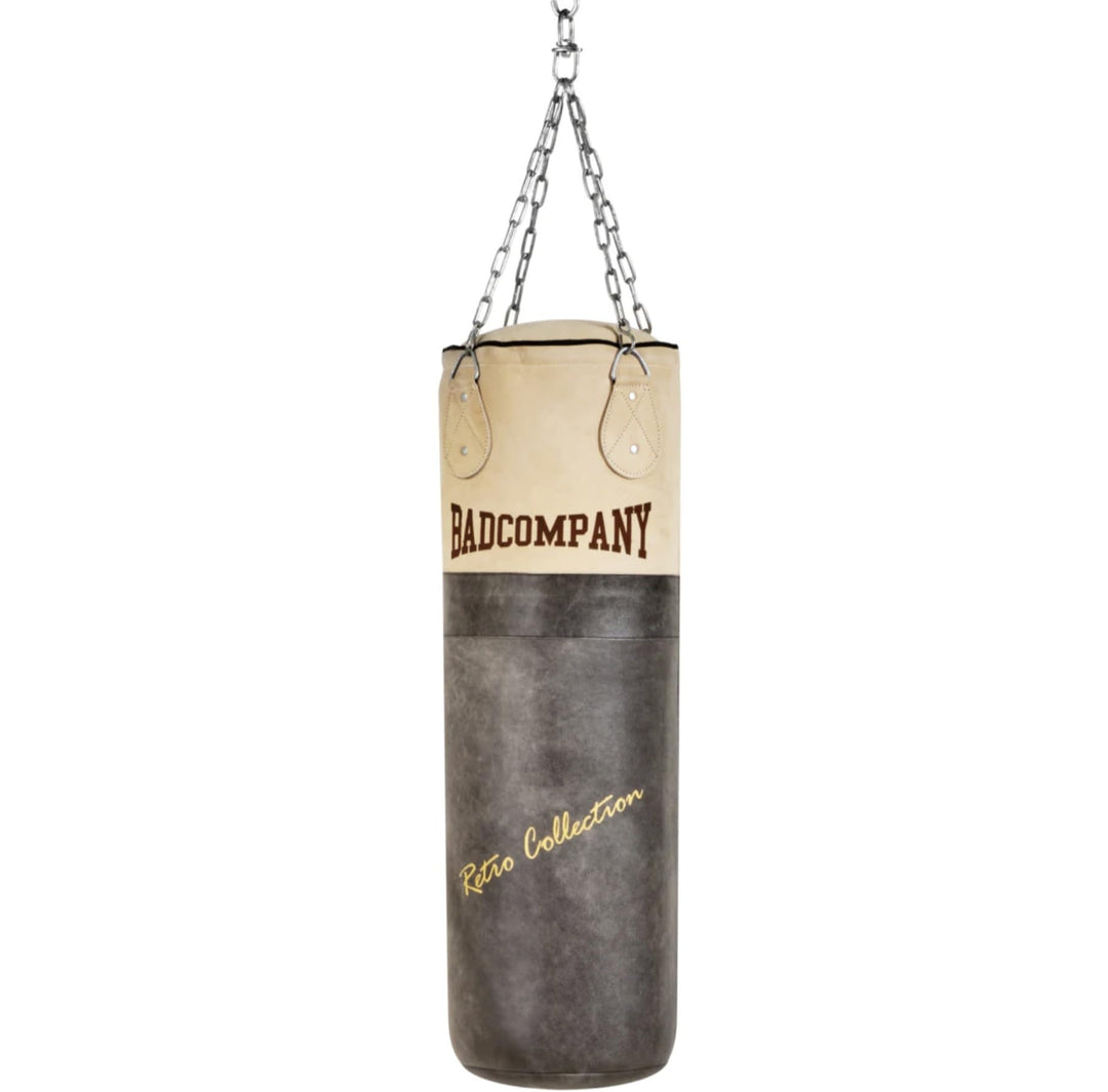 Bad Company Retro Rindsleder Boxsack inkl. Heavy Duty Vierpunkt-Stahlkette 100 x 35 cm (28 kg)
