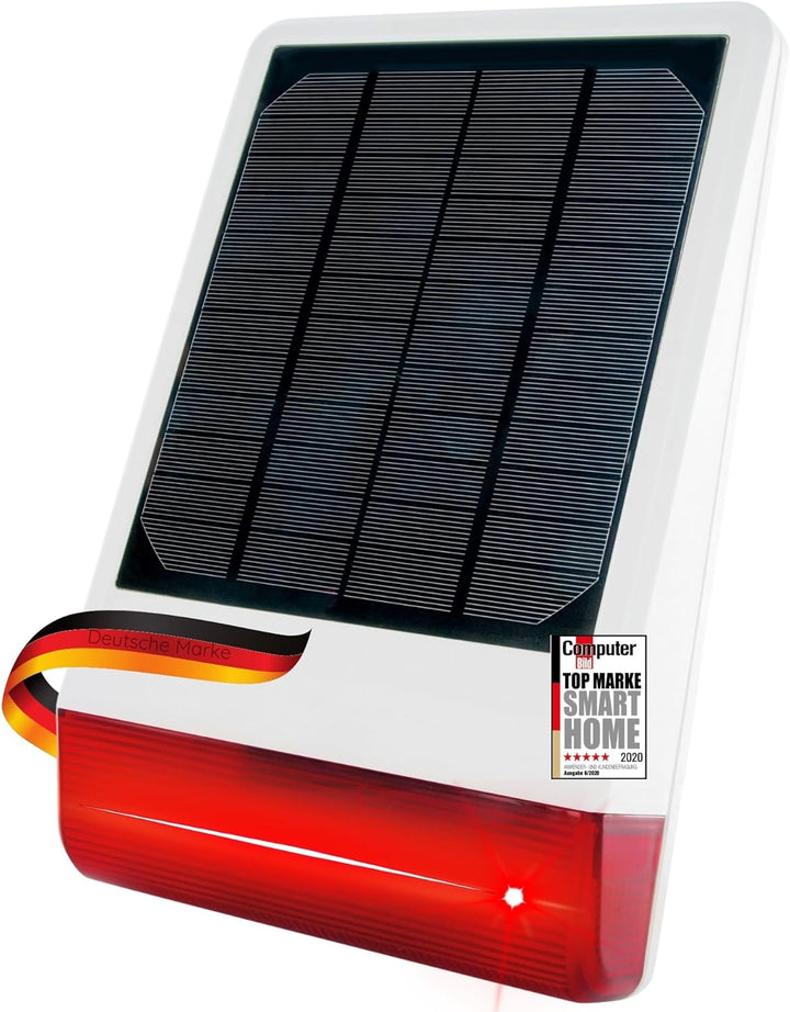 SCHWAIGER -ZHS14- Aussensirene/ Sirene solarbetrieben/ Alarmsirene mit blinkenden LEDs/ Alarmanlage/