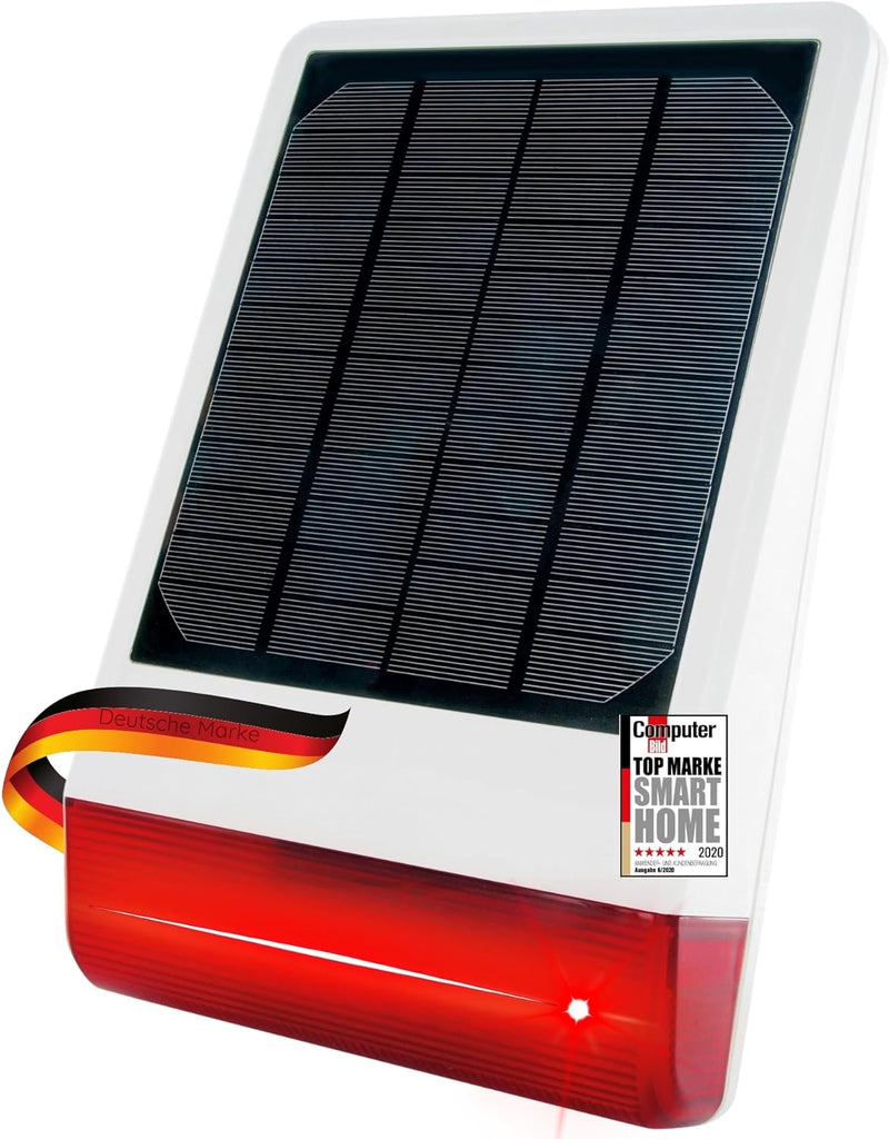SCHWAIGER -ZHS14- Aussensirene/ Sirene solarbetrieben/ Alarmsirene mit blinkenden LEDs/ Alarmanlage/