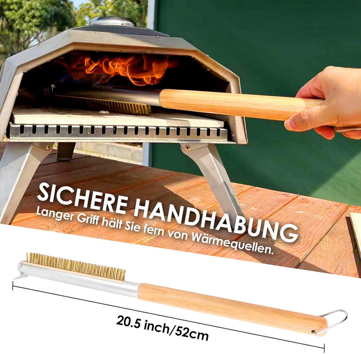 Profi Pizzaofen-Bürste 52cm mit Edelstahlschaber und Messingborsten – Ideal für Outdoor- und Indoor-
