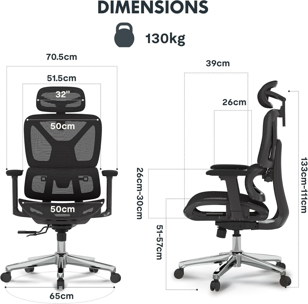 FLEXISPOT C7 LITE Ergonomischer Bürostuhl Schreibtischstuhl, 3D-Armlehnen, 3D-Kopfstütze, 5D-verstel