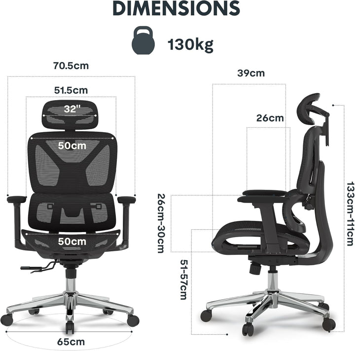 FLEXISPOT C7 LITE Ergonomischer Bürostuhl Schreibtischstuhl, 3D-Armlehnen, 3D-Kopfstütze, 5D-verstel