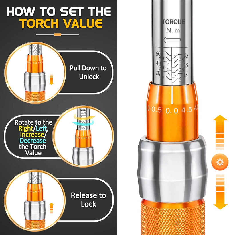 CGBOOM Drehmomentschlüssel 3/8", 5-60Nm Drehmomentschlüssel Auto Fahrrad & Motorrad Set, ±3% Fehlerg