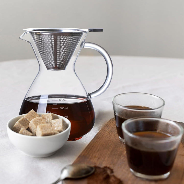 Pour Over Kaffeebereiter, 600ml Glas Kaffeekanne mit Filter und Hitzebeständigem Griff, Pour Over Co