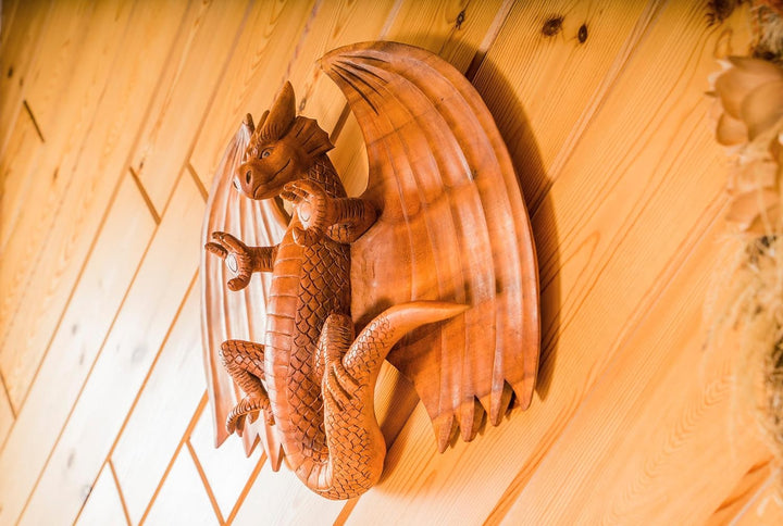 Windalf Handmade XL Drachen-Wandbild FURIMOR 50 cm Wikinger Drachenfigur Wandobjekt Wandrelief Holz