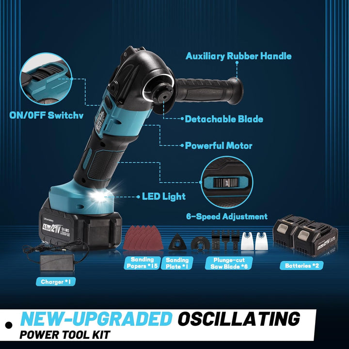 Akku Multifunktionswerkzeug für 18V Akku,Multitool,Oszillierwerkzeug, bürstenloses für 2 PCS 21V 4.0