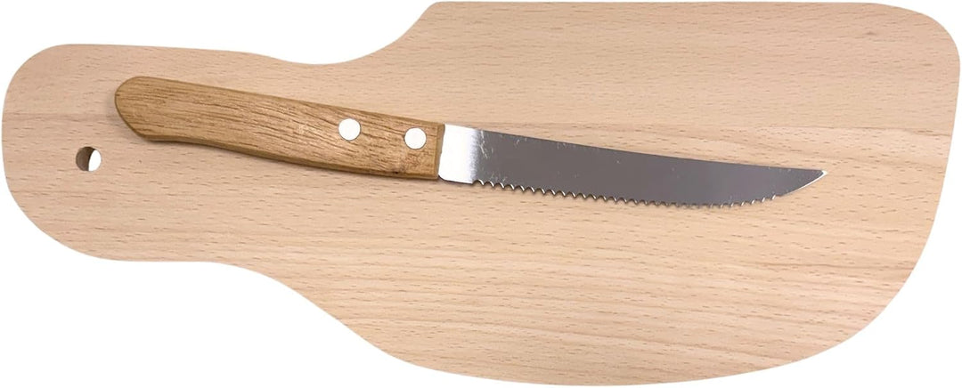 4X HOFMEISTER® Frühstücksbrett mit Brotmesser Buchenholz 28 x 11 x 1 cm