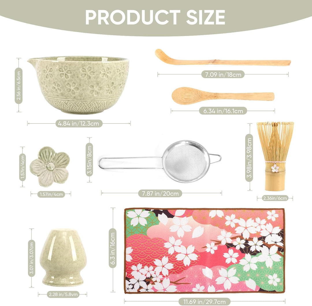 Matcha Set, einschliesslich einer Keramik Matcha Schale, Matchabesen und Halter, Sieve, Geschirrtuch