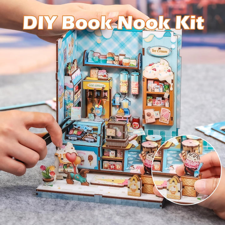 Fsolis Book Nook Kit - Kreatives 3D-Puzzle mit LED-Beleuchtung für einzigartige Miniatur-Welten Jung