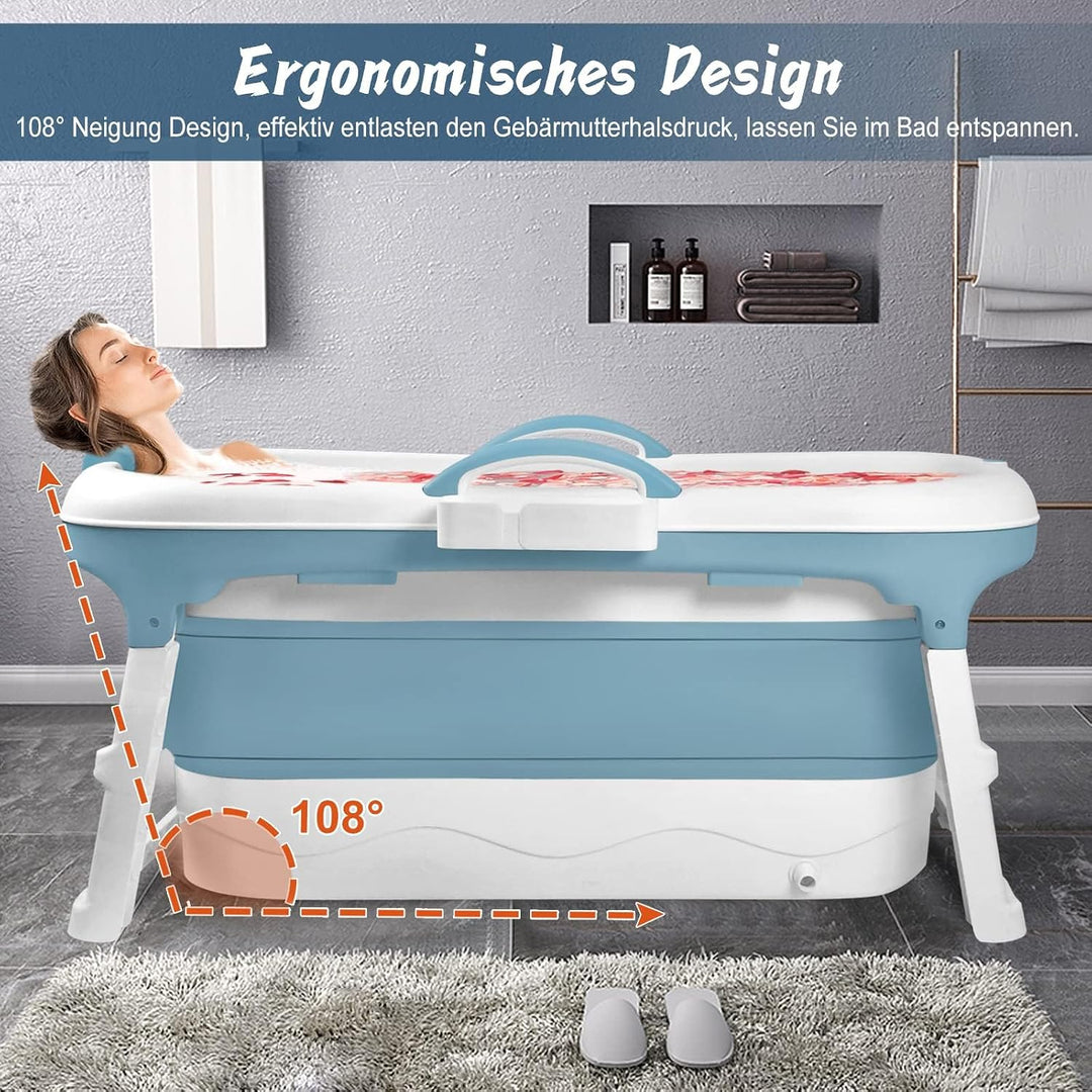 Faltbare Badewanne für Erwachsene, 118x62x52 cm Mobile Klappbadewanne, Ideal für Kleine Badezimmer,