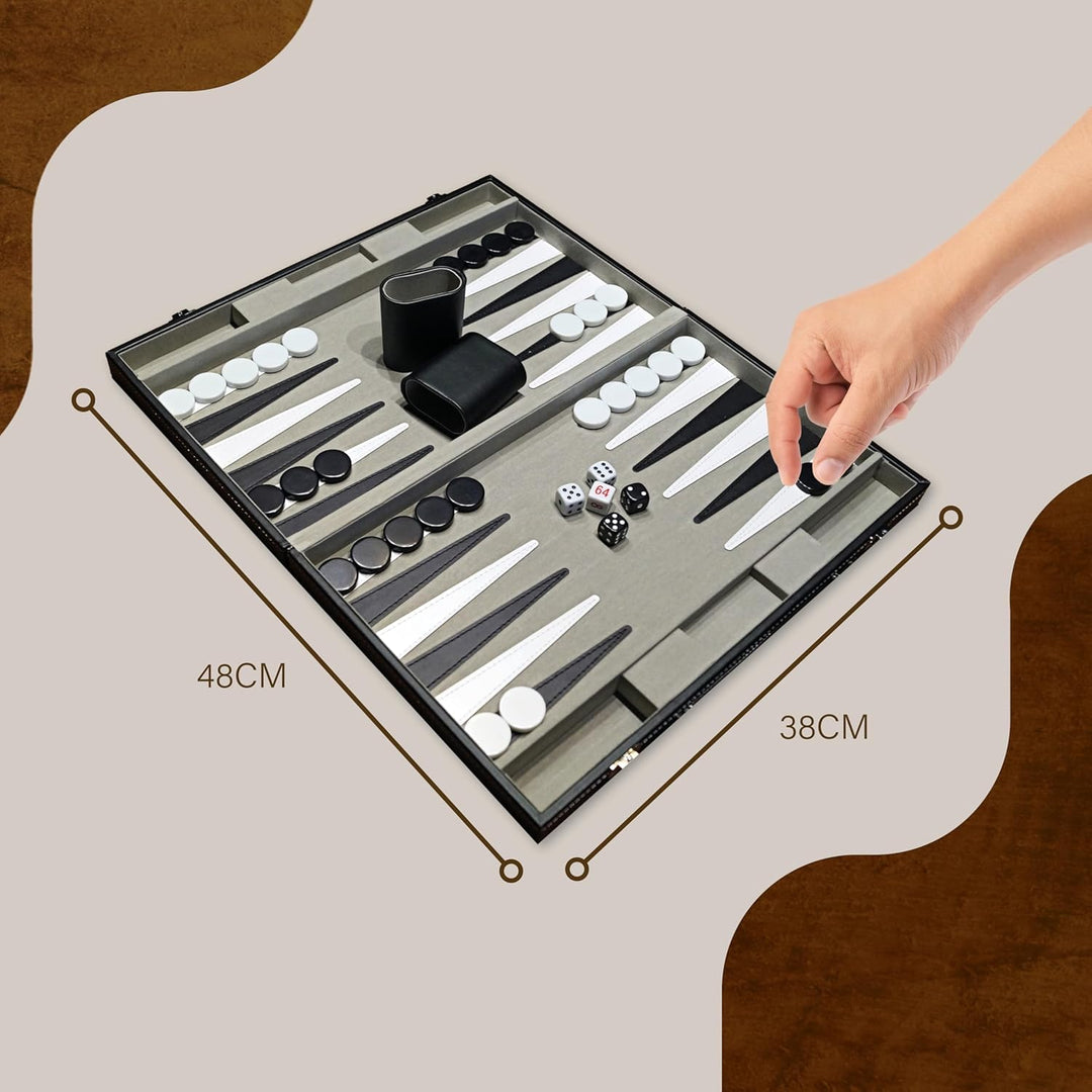 PrimoGames Koffer Backgammon Attaché Kunstleder - Edles Kofferspiel mit Filz Bezug und fein aufgenäh