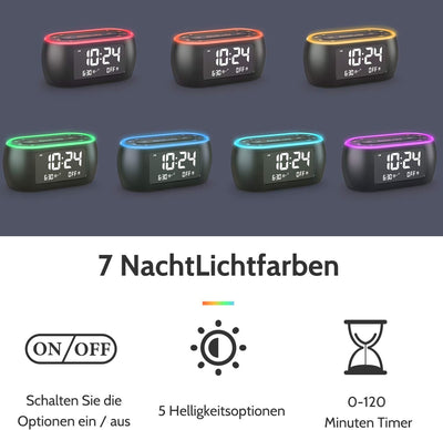 BUFFBEE Nachttisch-Wecker-Radio mit 7-Farben, Dual-Alarm, Snooze, Dimmer, USB-Ladegerät, Nap Timer,