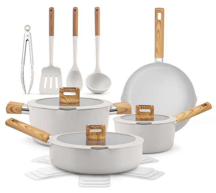 NutriChef Keramik Kochgeschirr Set – Töpfe und Pfannen, 14-teilig für Induktion mit Antihaftbeschich
