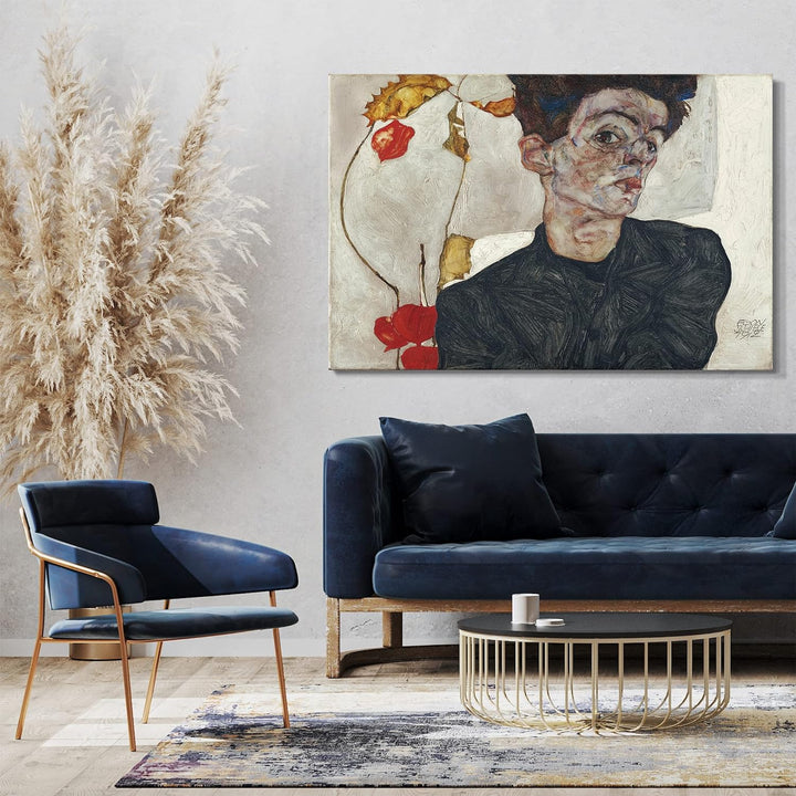 Printed Paintings Leinwand (80x60cm): Egon Schiele - Selbstportrait mit Physalis 80x60 cm, 80x60 cm