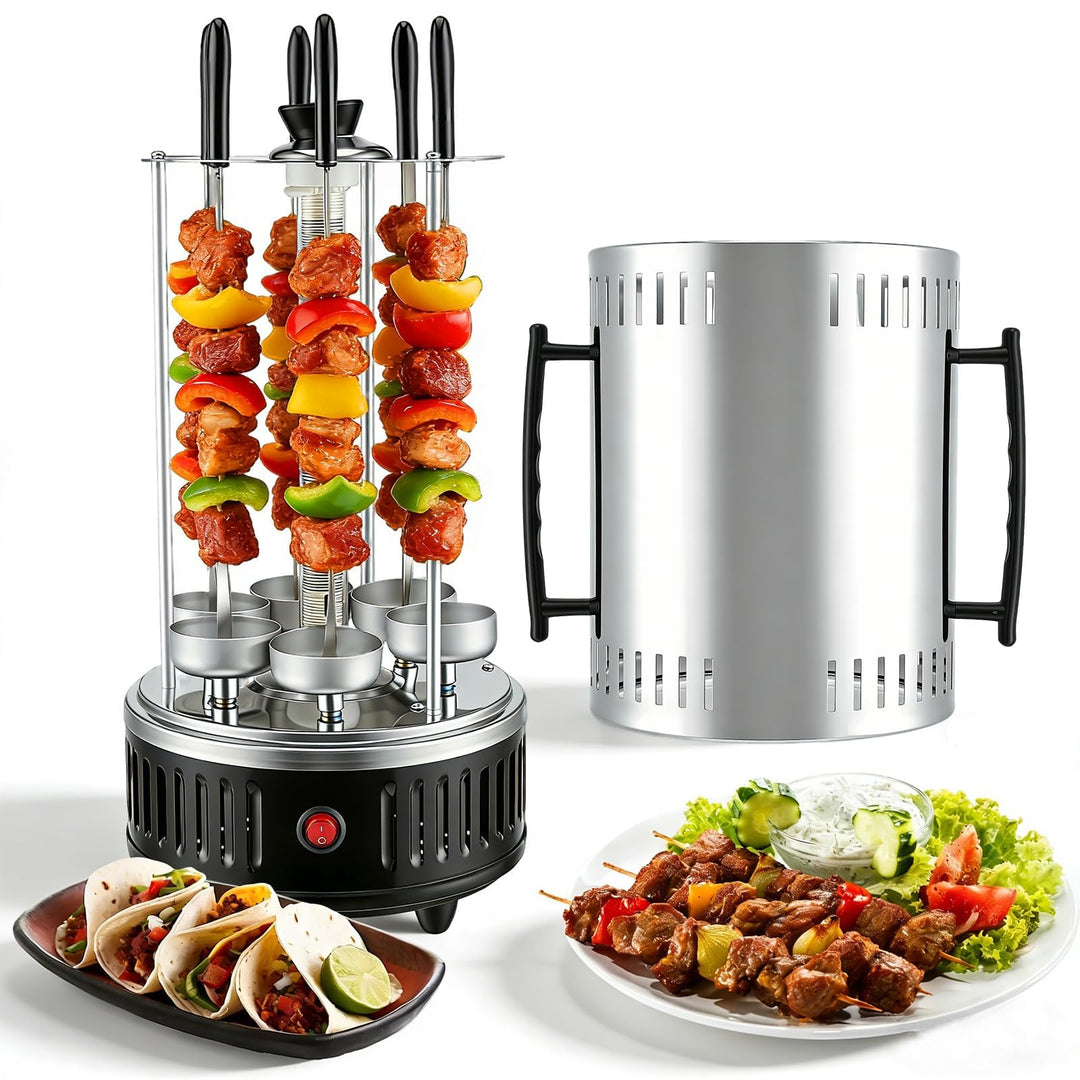 Elektrischer Schaschlikgrill für Balkon und Zuhause,1000W Vertikalgrill mit 12 Spiessen & 2 Heizröhr