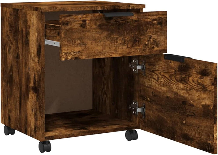 Mobiler Aktenschrank mit Rollen Räuchereiche 45x38x54 cm, Metallschrank, Werkstattschrank, Werkzeugs