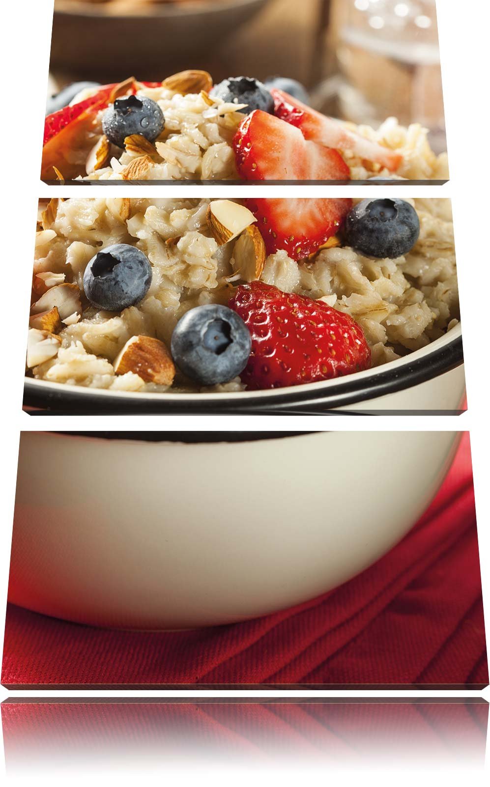 Porridge - Haferbrei mit Beeren / 3-Teilig/Gesamtmass 120cm Leinwandbild bespannt auf Holzrahmen/Wan