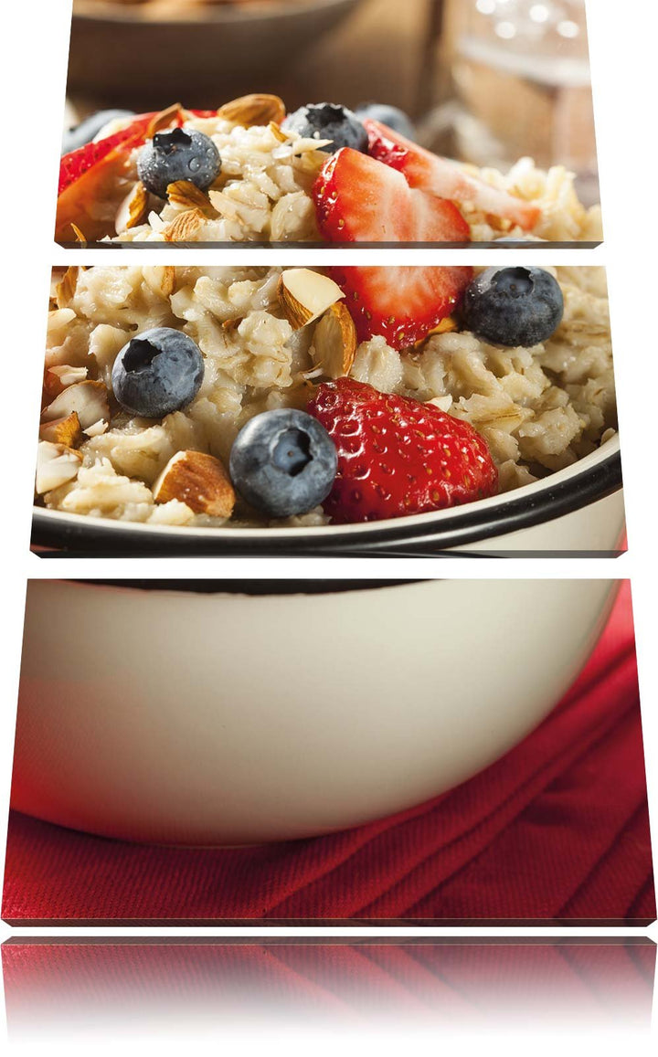 Porridge - Haferbrei mit Beeren / 3-Teilig/Gesamtmass 120cm Leinwandbild bespannt auf Holzrahmen/Wan