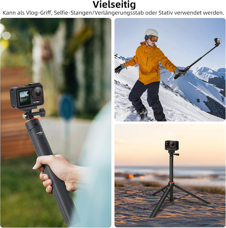 136cm Selfie Stick Stativ für DJI Osmo Pocket 3, GoPro Hero 13/12/11/10/9/Max, DJI Action 5 Pro/4, A