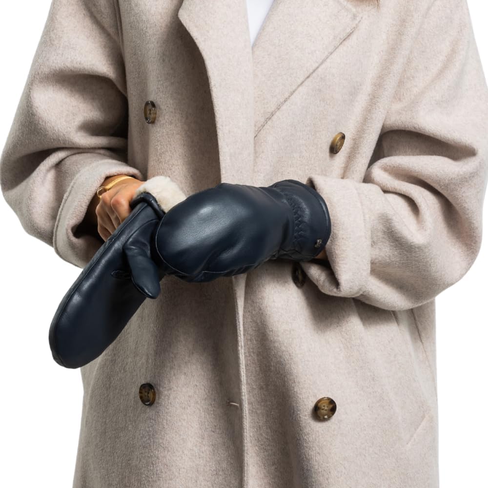 Fäustlinge aus reinem Merino Lammfell und robustem Lammnappa Leder, Touchscreen-fähig, Damen, Lammfe