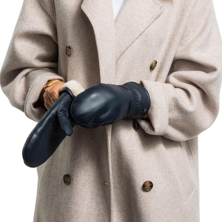 Fäustlinge aus reinem Merino Lammfell und robustem Lammnappa Leder, Touchscreen-fähig, Damen, Lammfe