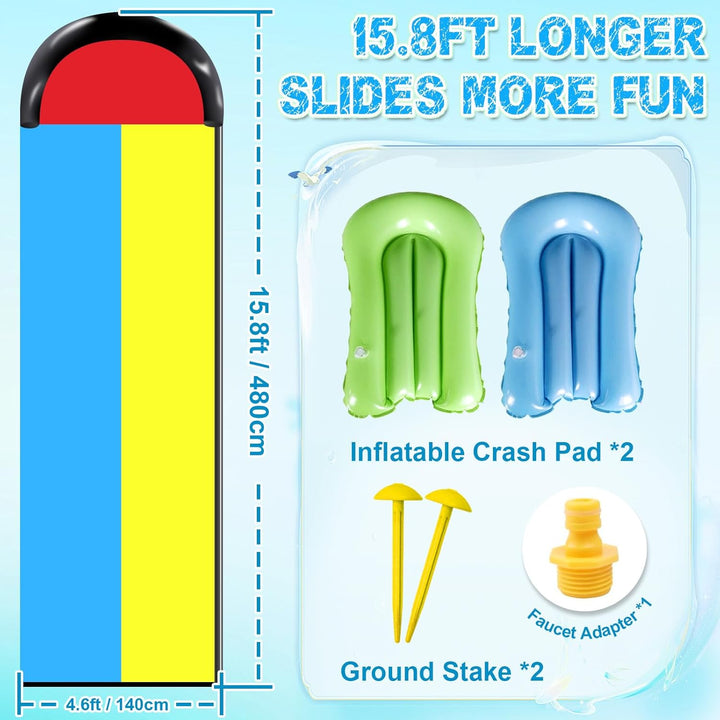 15.8 ft/480 cm Double Water Slide,Wasserrutsche Garten für Kinder,Lawn Water Slide with Sprinkler an