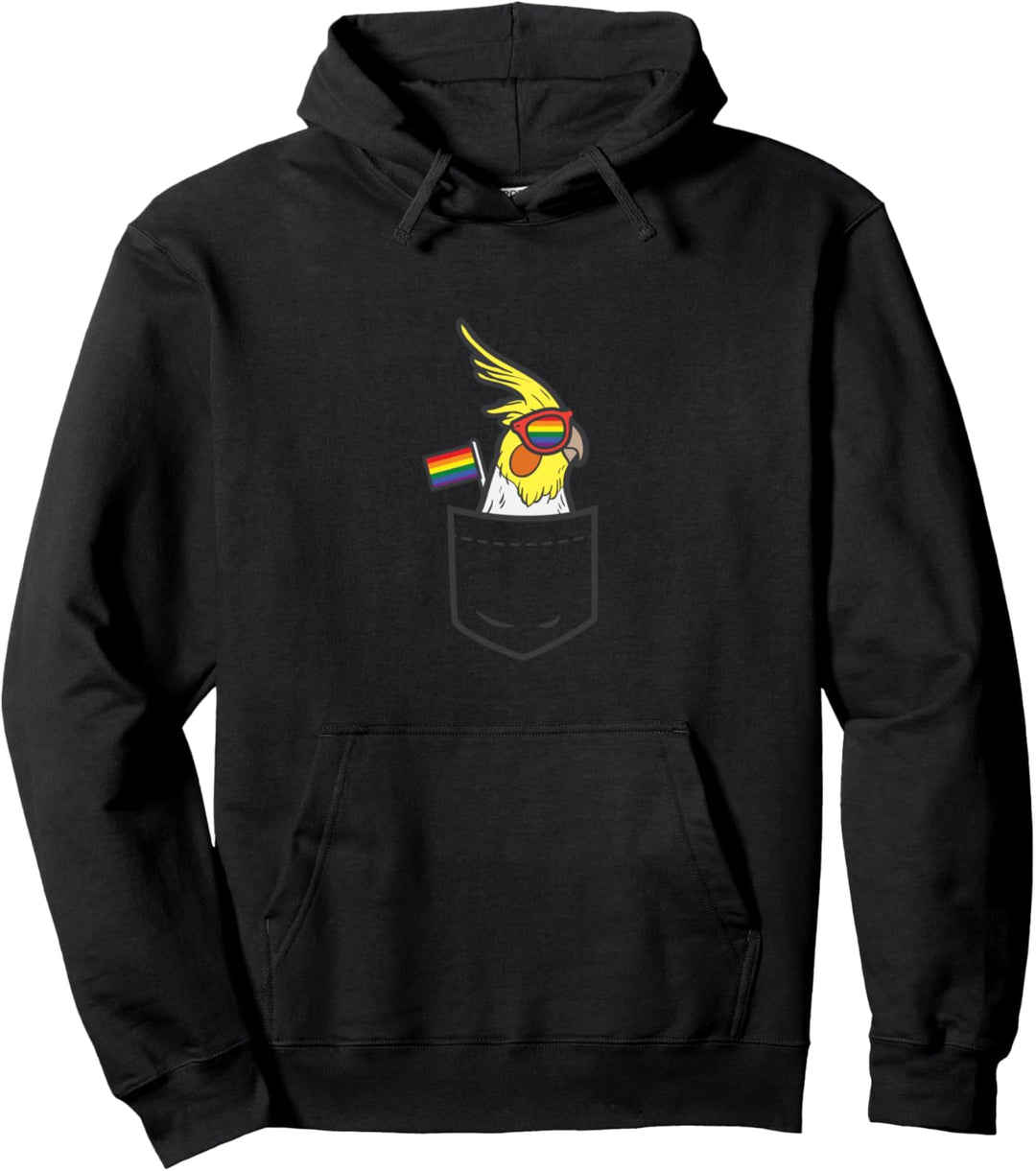 Cockatiel Bird Pocket LGBTQ Rainbow Flag Gay Pride Ally Pullover Hoodie