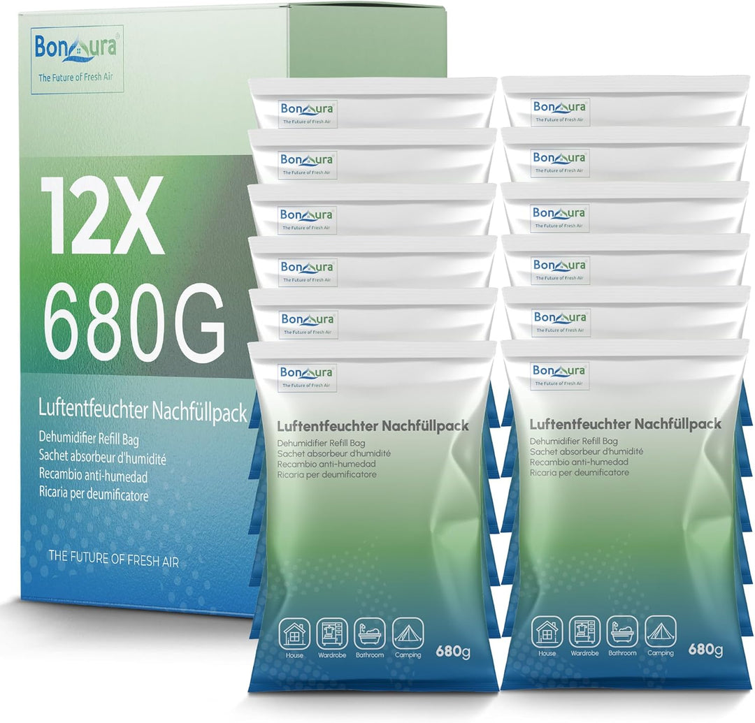BonAura® Luftentfeuchter ohne Strom | Raumentfeuchter bis 23m² für Keller, Bad | mit 680g Luftenfeuc