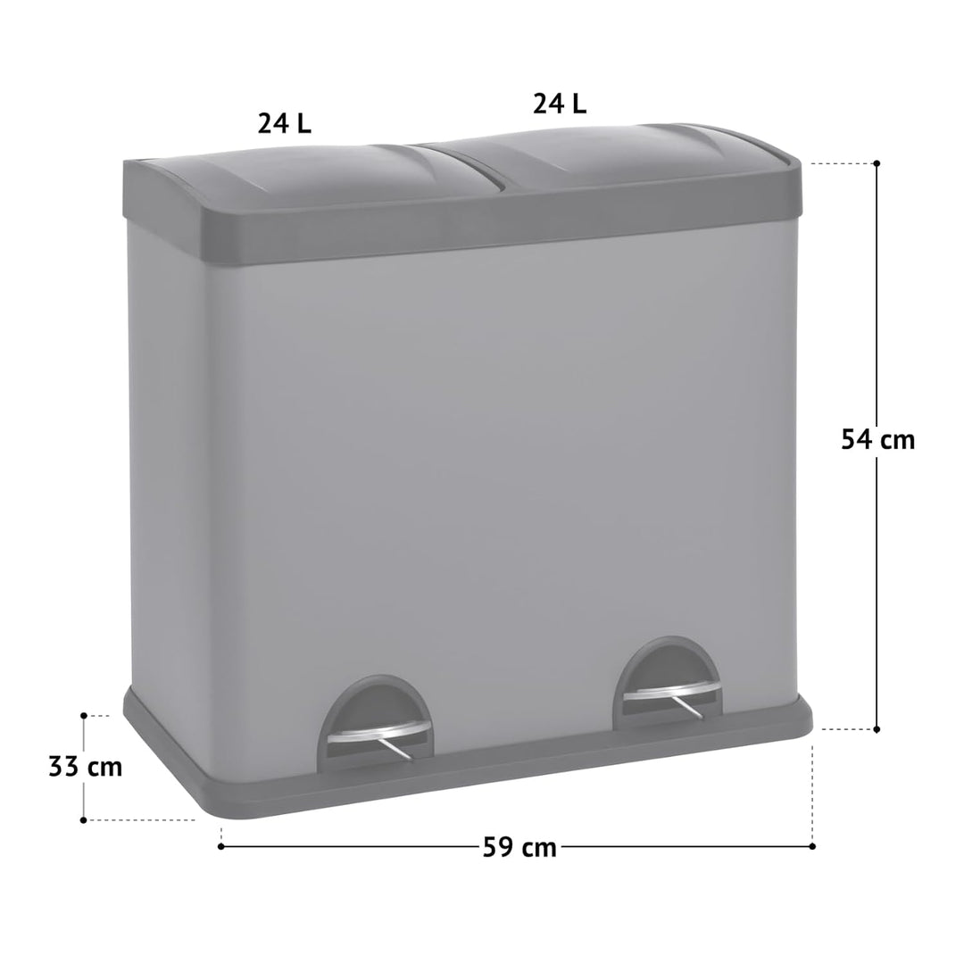SVITA T2X24 Mülleimer 48 Liter Grau 2 x 24L Treteimer Abfalleimer Mülltrennung mit