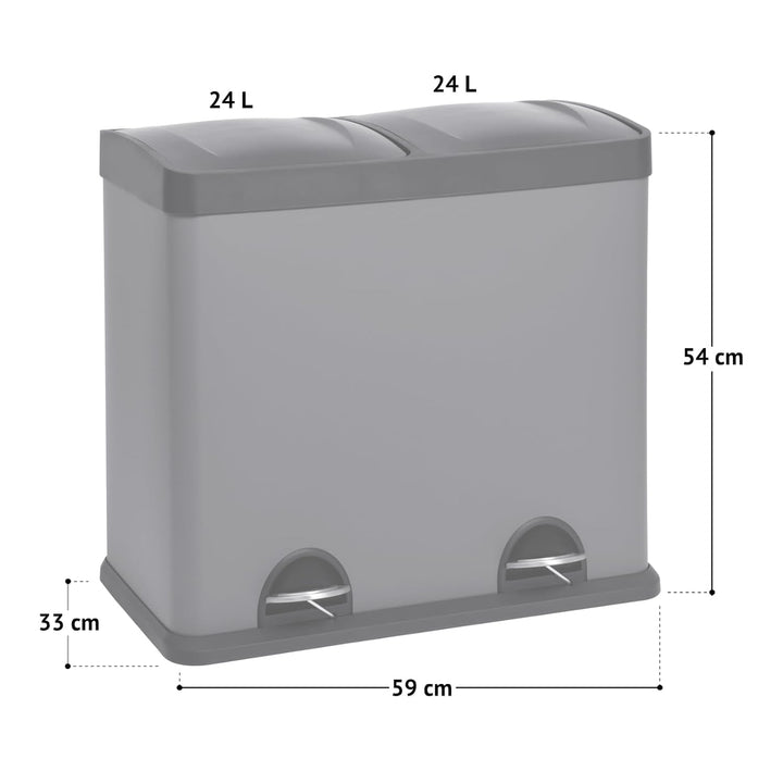 SVITA T2X24 Mülleimer 48 Liter Grau 2 x 24L Treteimer Abfalleimer Mülltrennung mit