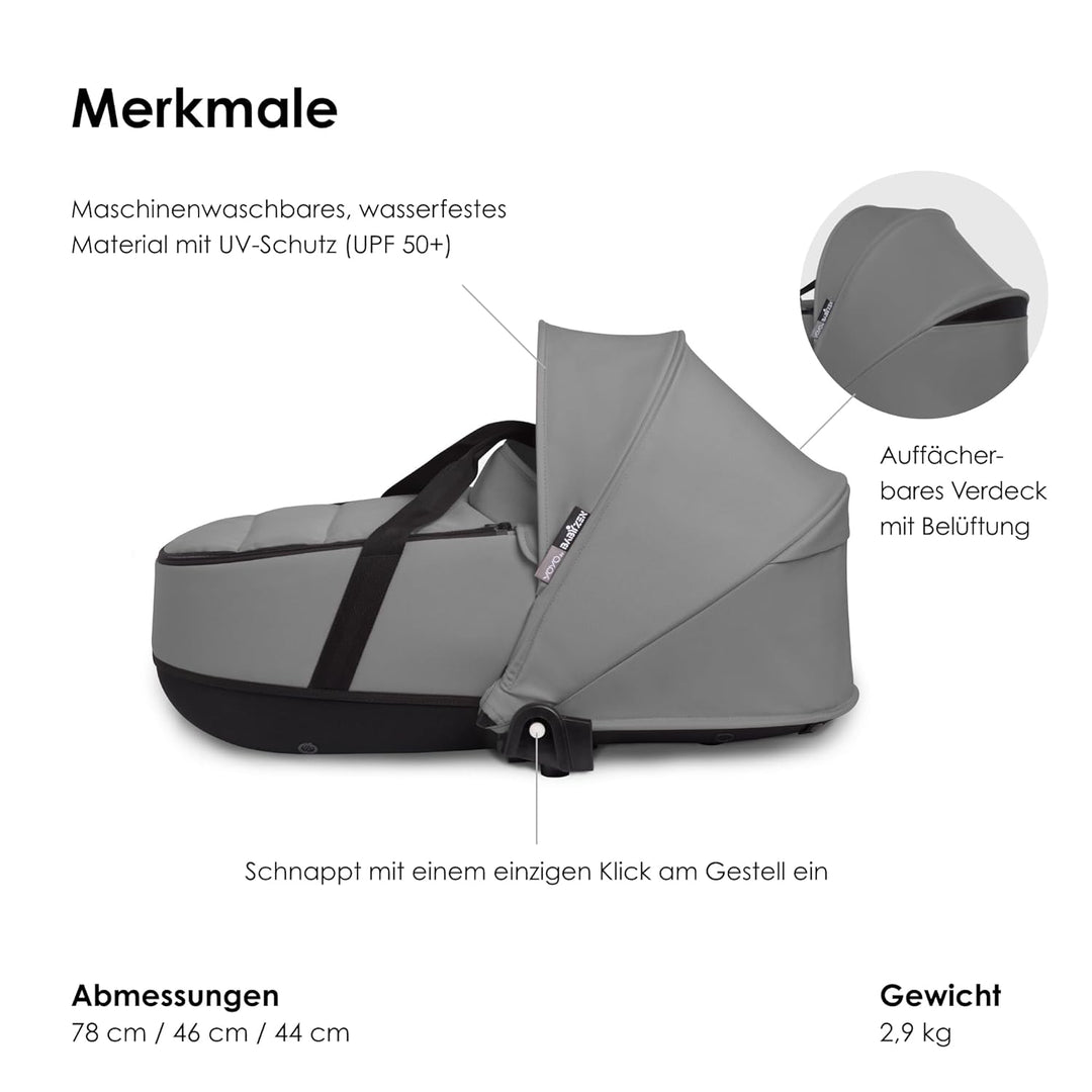 Stokke BABYZEN YOYO Liegewanne, Grey - Mit Dicker Doppelmatratze; Schale und Verdeck belüftet - Nur