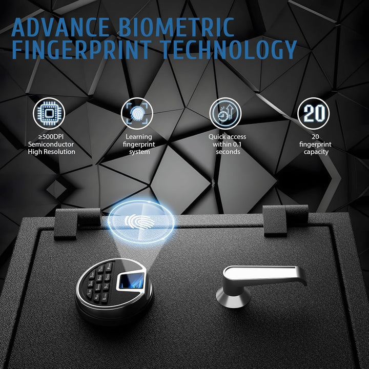 WASJOYE Biometrischer Feuerfester Tresor, Fingerabdruck Möbeltresore mit Digitale Tastatur und Typ-C