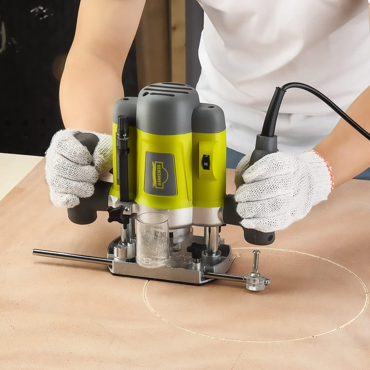DEWINNER Elektronik Oberfräse Fräser 1200W,Ø 6 und 8 mm,Drehzahlregelung, Parallelanschlag, Absaugad