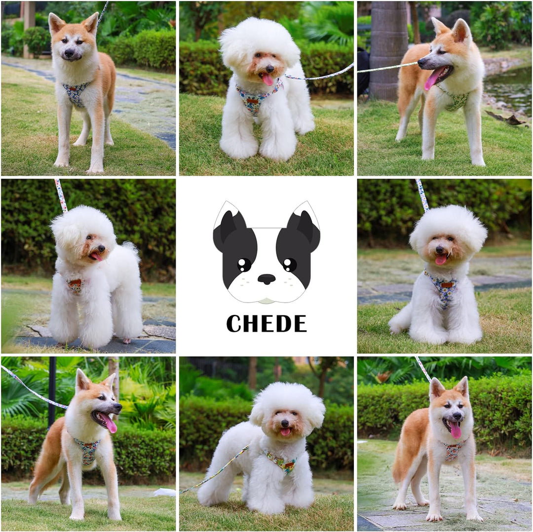CHEDE Hundegeschirr, kein Ziehen, Blumenmuster, leichtes und weiches Hundegeschirr, verstellbares kl