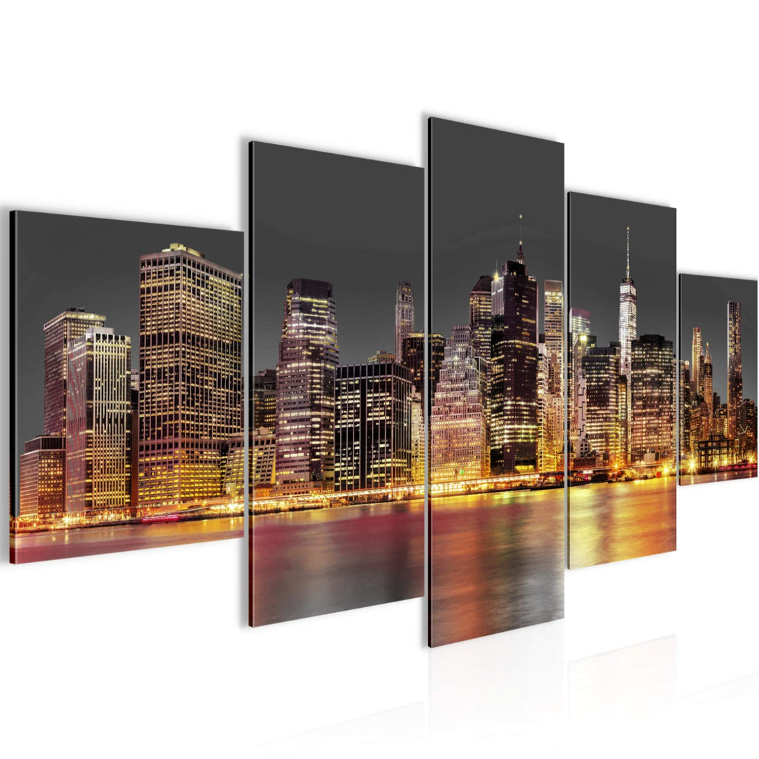 Runa Art Bild Wohnzimmer Büro New York City 5 Teilig Städte Braun Grau Wandbilder auf Vlies Leinwand