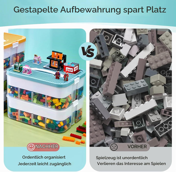 Kinder Aufbewahrungsbox mit Deckel für Lego Bausteine, 2 Stufen Aufbewahrungsboxen für Lego, Stapelb
